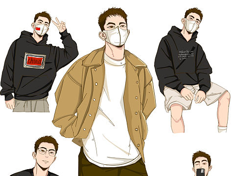 潮男穿搭设计（个人主页-ZNjIzNzk3ODQ=） - 艺术插画 - 站酷设计师G千painting原创素材 - 站酷ZCOOL