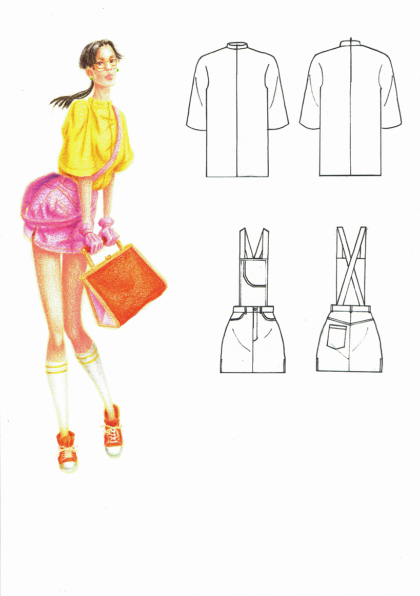 服裝系列插畫練習 - 粉紅色的丹寧