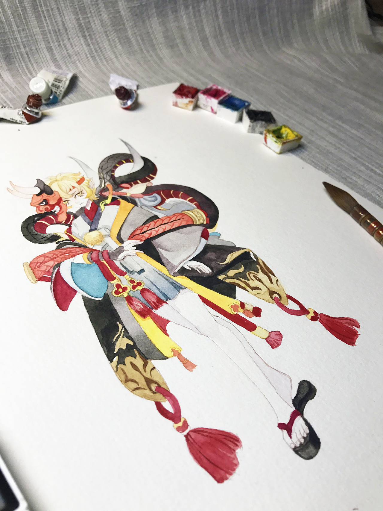 水彩手绘--阴阳师  般若