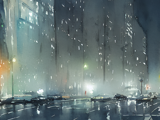 #AI创作实验室#夜幕初降,大街上人车稀少