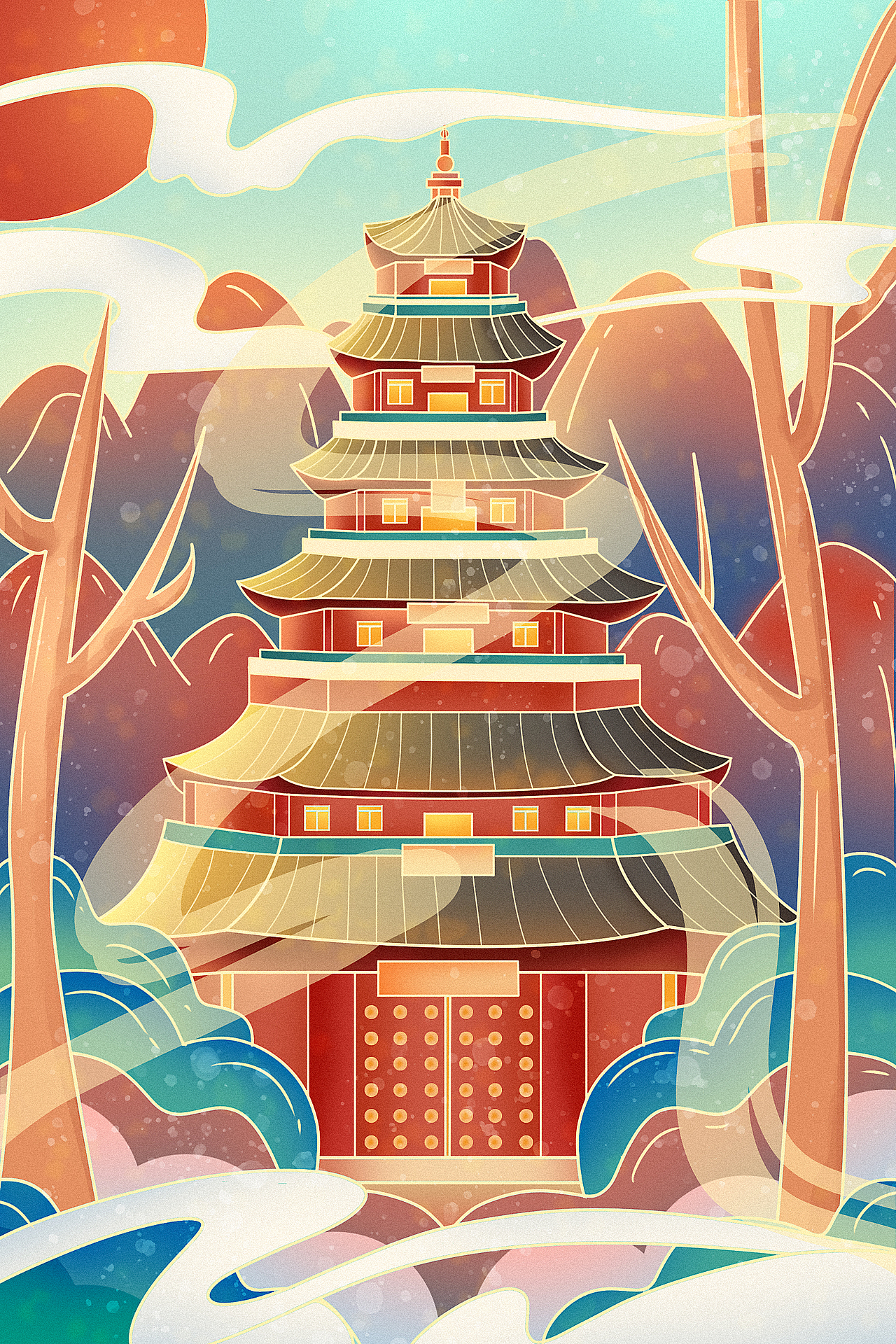 中国风建筑系列插画国潮