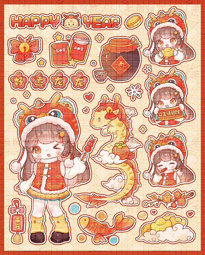 原创新年女孩贴纸（图ZMzYxMjg1MzMy） - 其他 - 站酷设计师youki倩原创素材 - 站酷ZCOOL