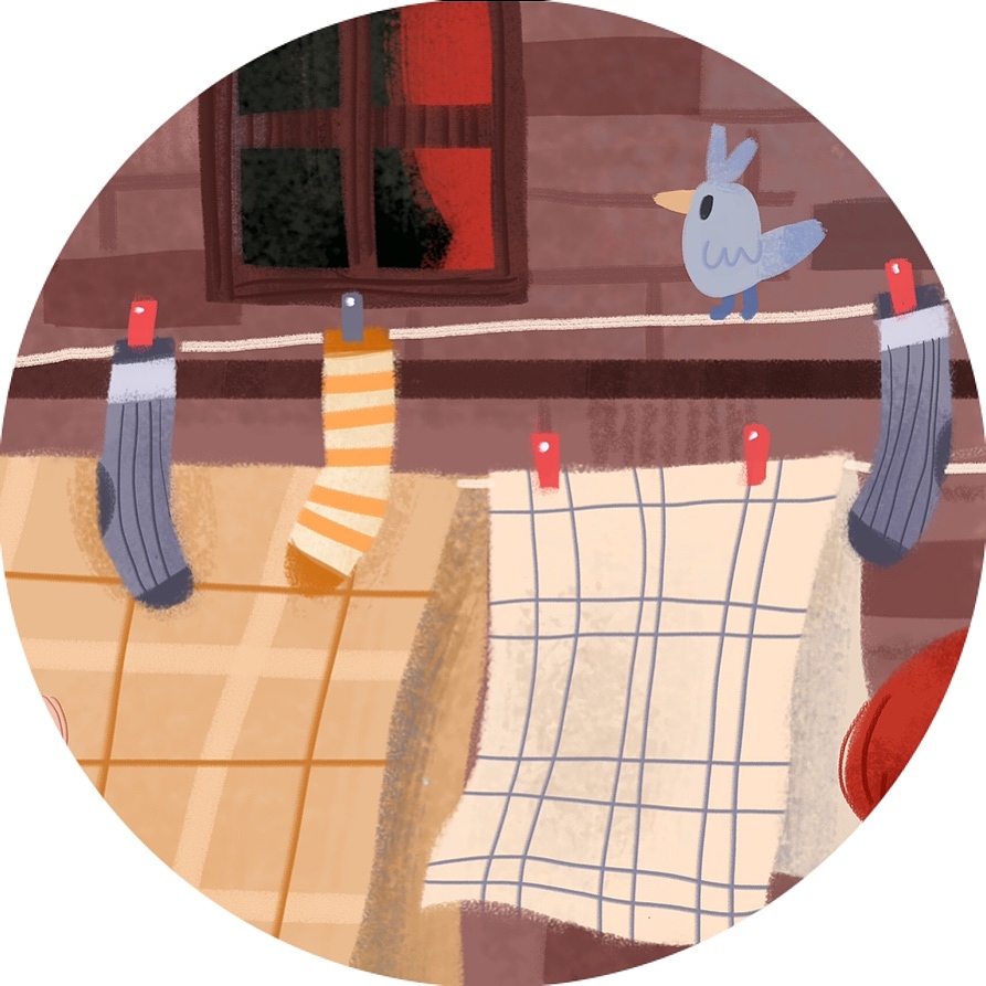 儿童插画场景练习• 黄昏户外收衣服的一家人（图ZMjcwNjA1ODk2） - 儿童插画 - 站酷设计师張悠悠原创素材 - 站酷ZCOOL