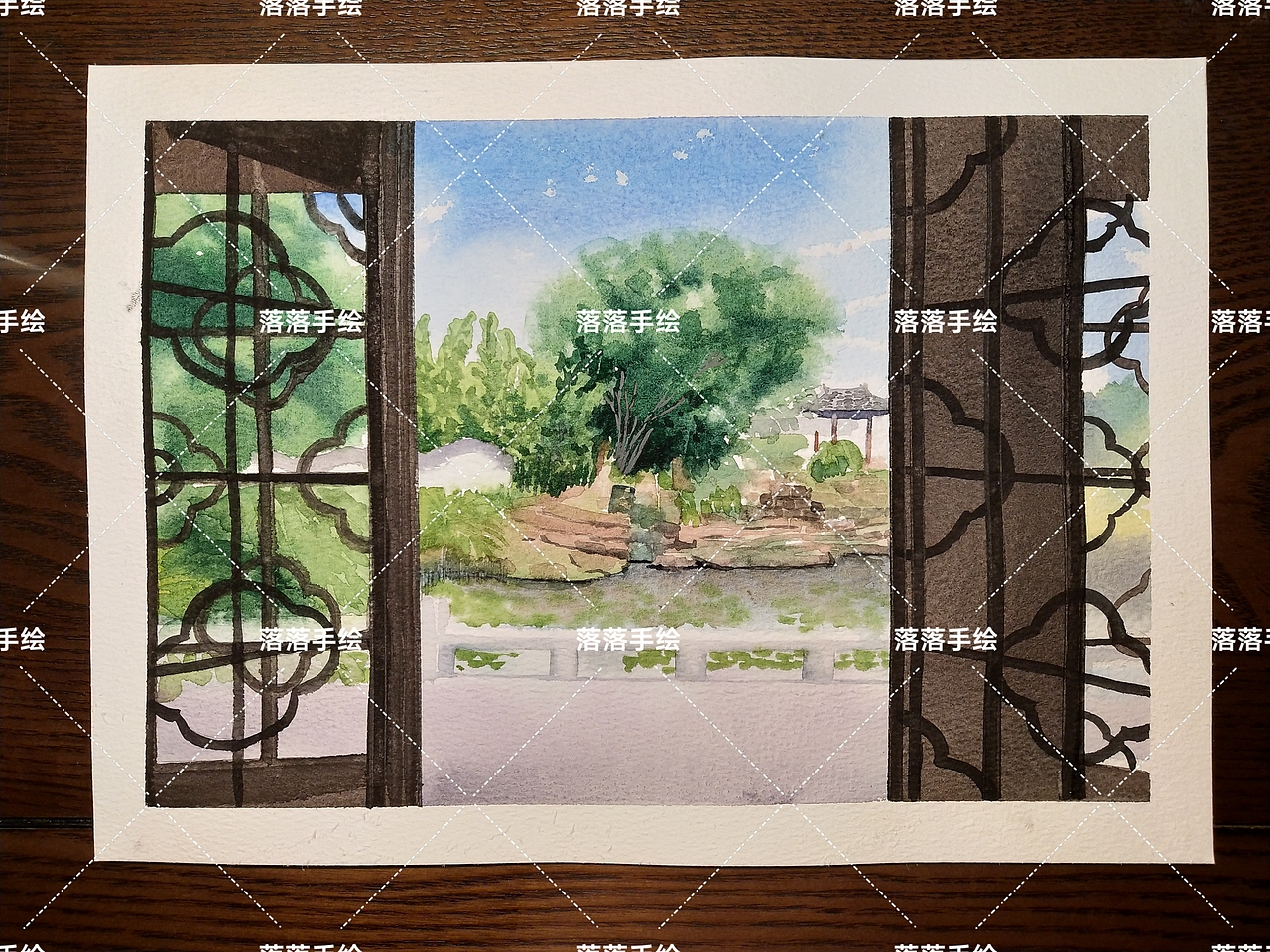 画照片风景建筑园林中式水彩画作品