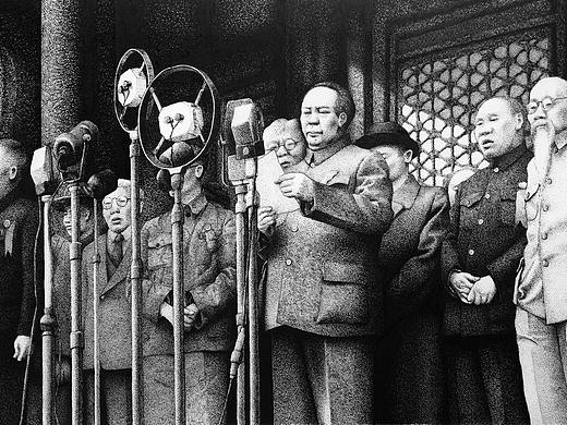 谭伯虎钢笔画作品《开国大典》