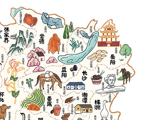 湖南美食手绘地图