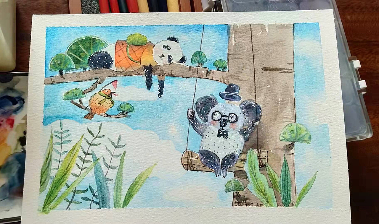 可爱的懒小萌们-儿童水彩绘本插画