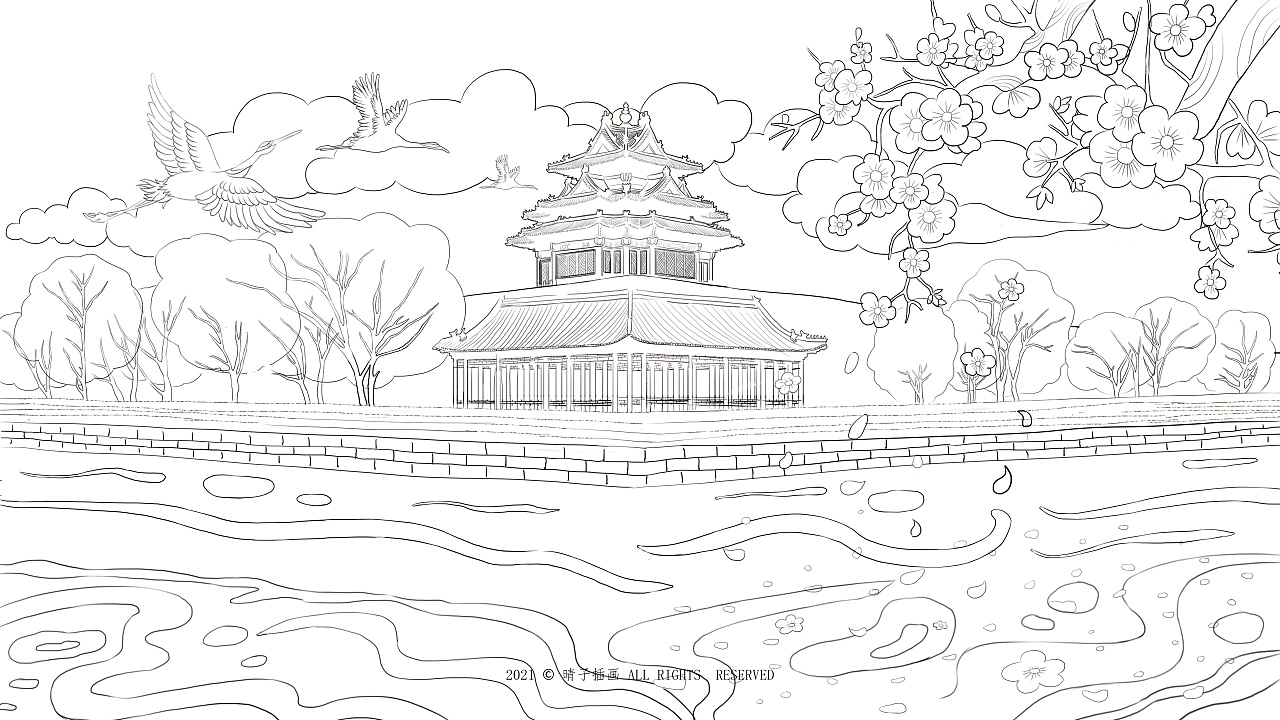 紫禁城简笔画手绘图片