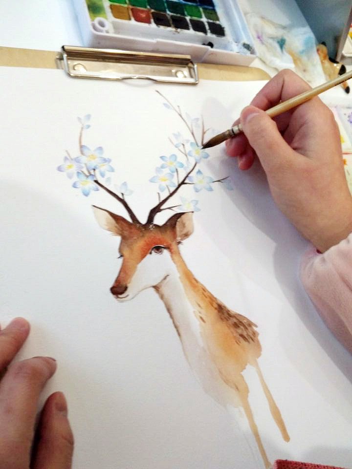 画鹿角(也是在画树枝)