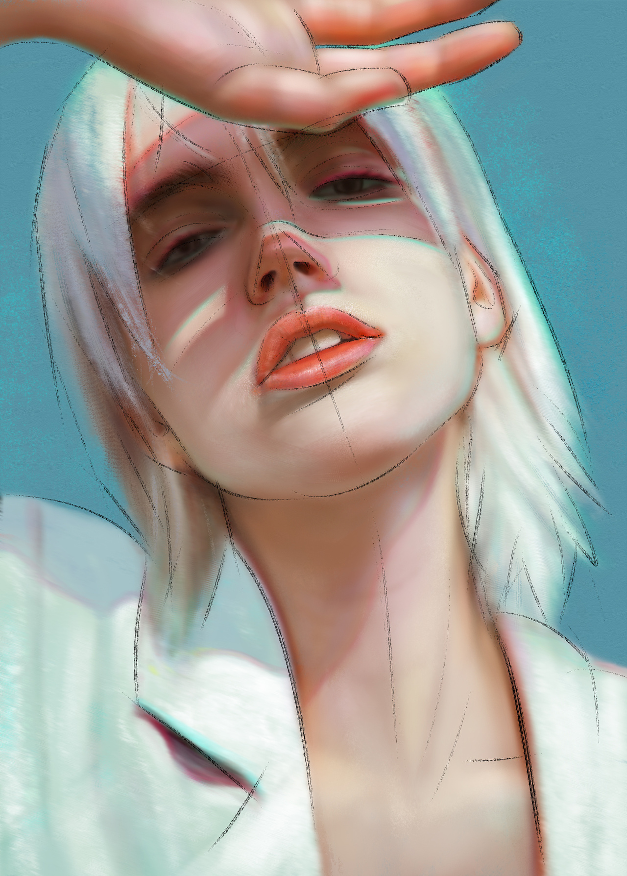 板绘厚涂人像欧美白发小姐姐