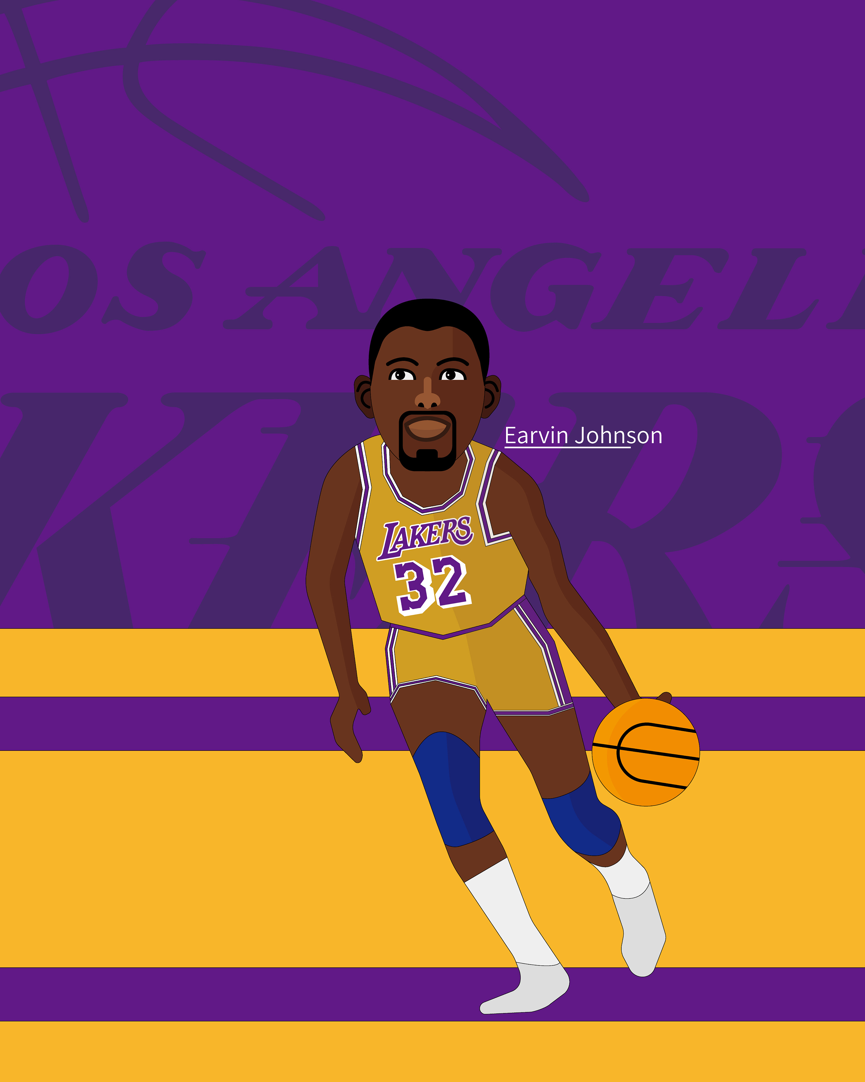 nba冠军组合之洛杉矶湖人showtime三巨头|插画|商业插画|吉先生0353