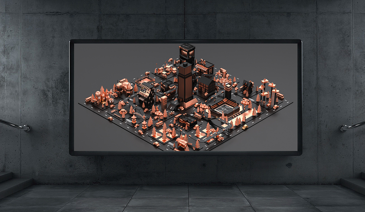 C4D作品-《游戏卡通小镇》