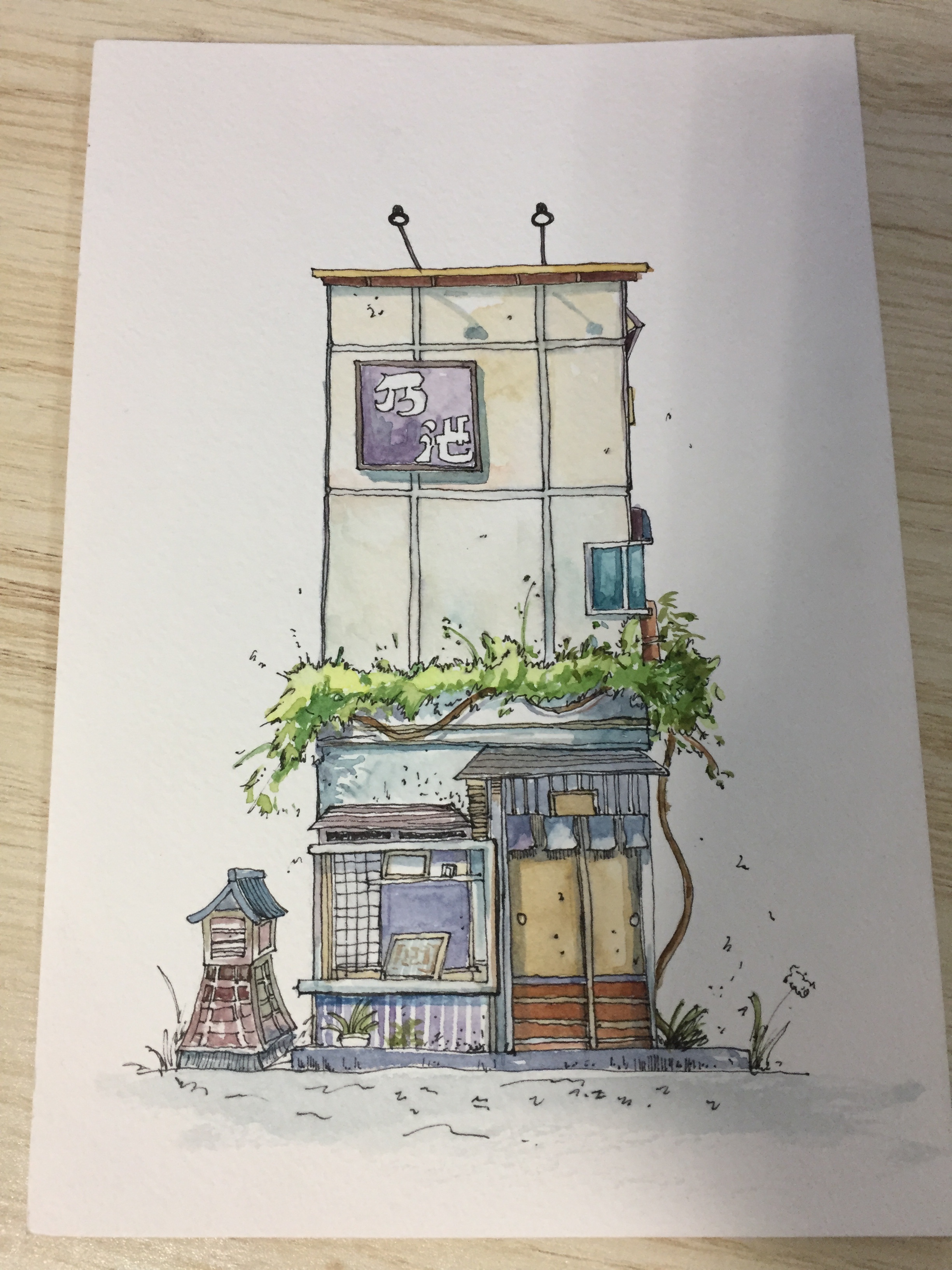 日式小屋水彩简单图片