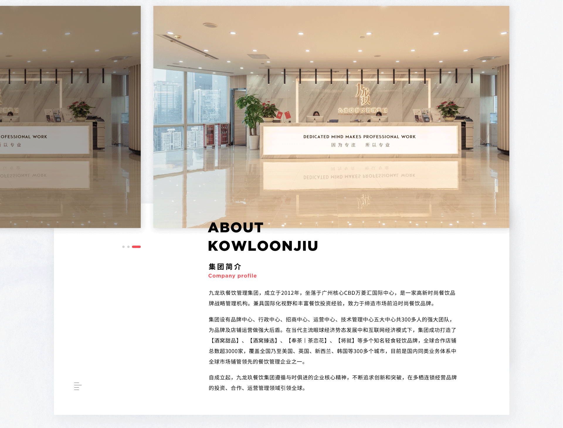 网页设计/九龙玖餐饮品牌管理官网/将就官网/加盟网站