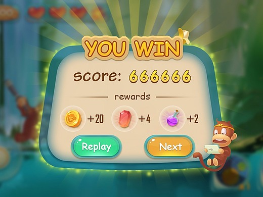 q版游戏通关界面140一只设计狮呀游戏ui——欧美q版风通关界面和图标