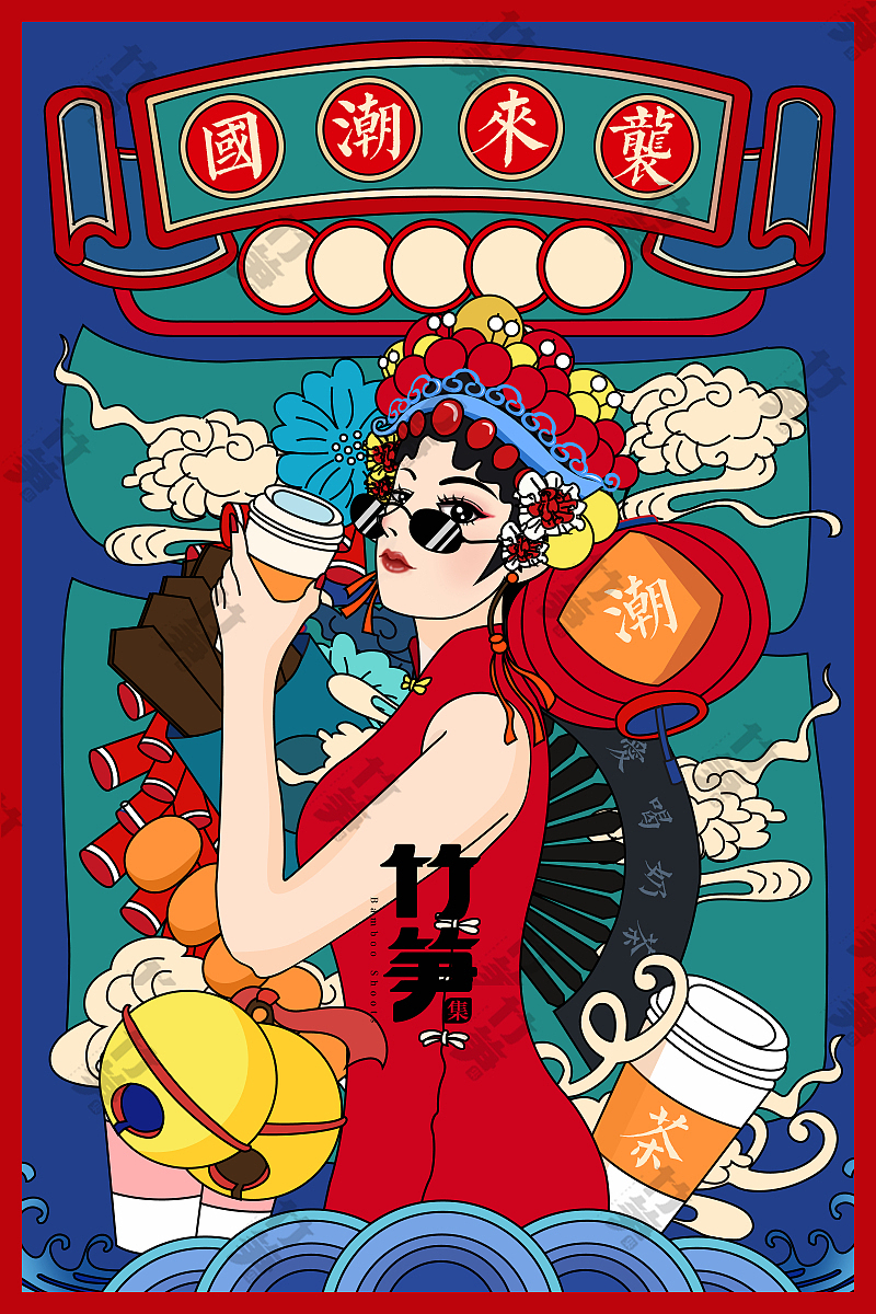 竹笋集135 国潮线性人物插画|ui|其他ui |风尾竹 - 原创作品 - 站酷