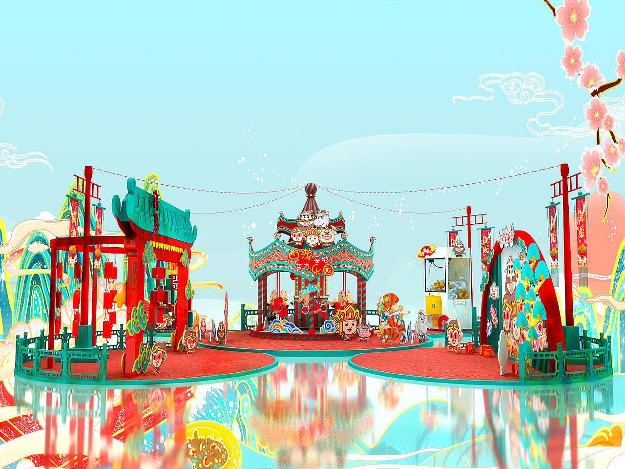 新中式国潮西游乐园美陈