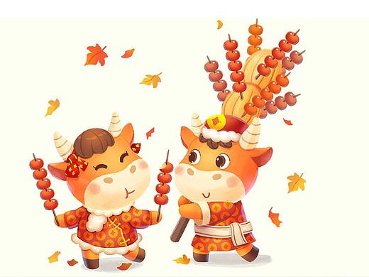 2021牛年新年卡通插画设计