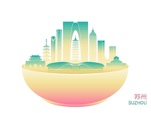 苏州天际线矢量插画
