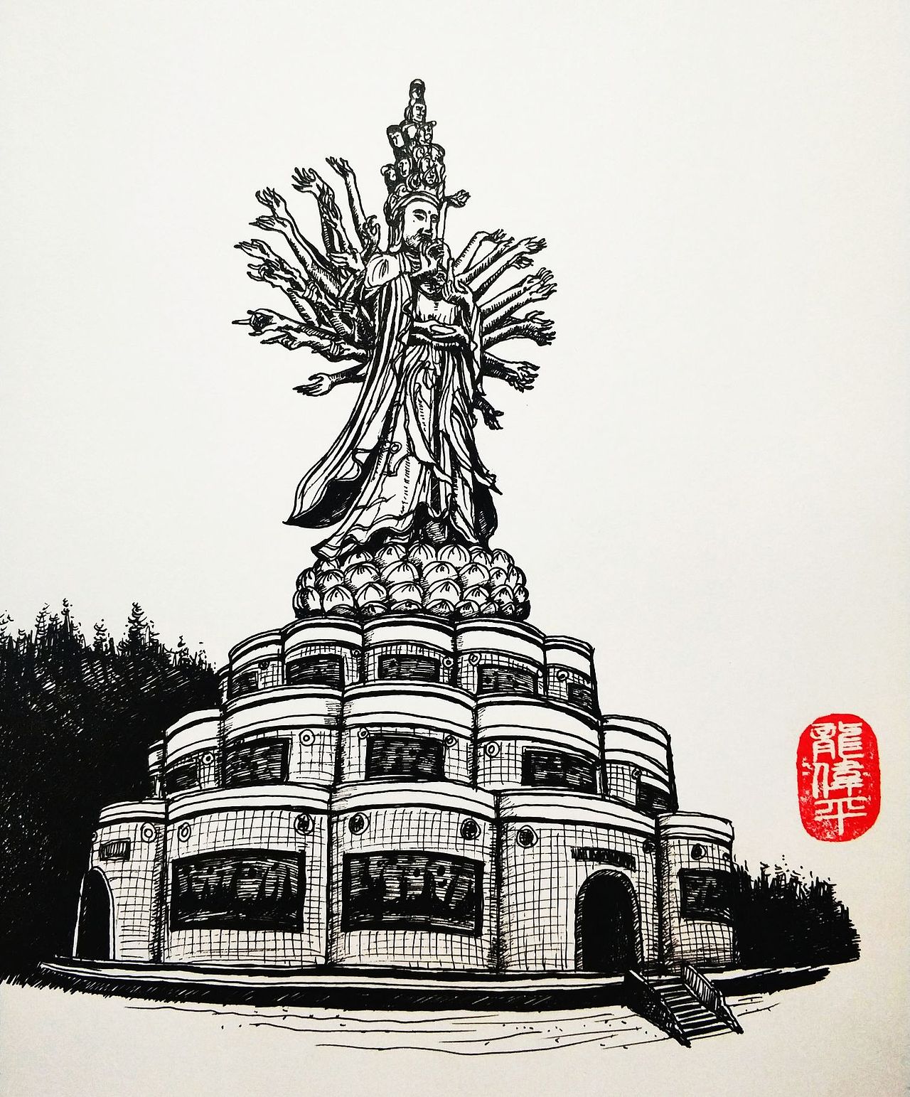 中性笔手绘《绘长沙》地标景点（图ZMzMxOTkzNDky） - 艺术插画 - 站酷设计师龙伟平原创素材 - 站酷ZCOOL