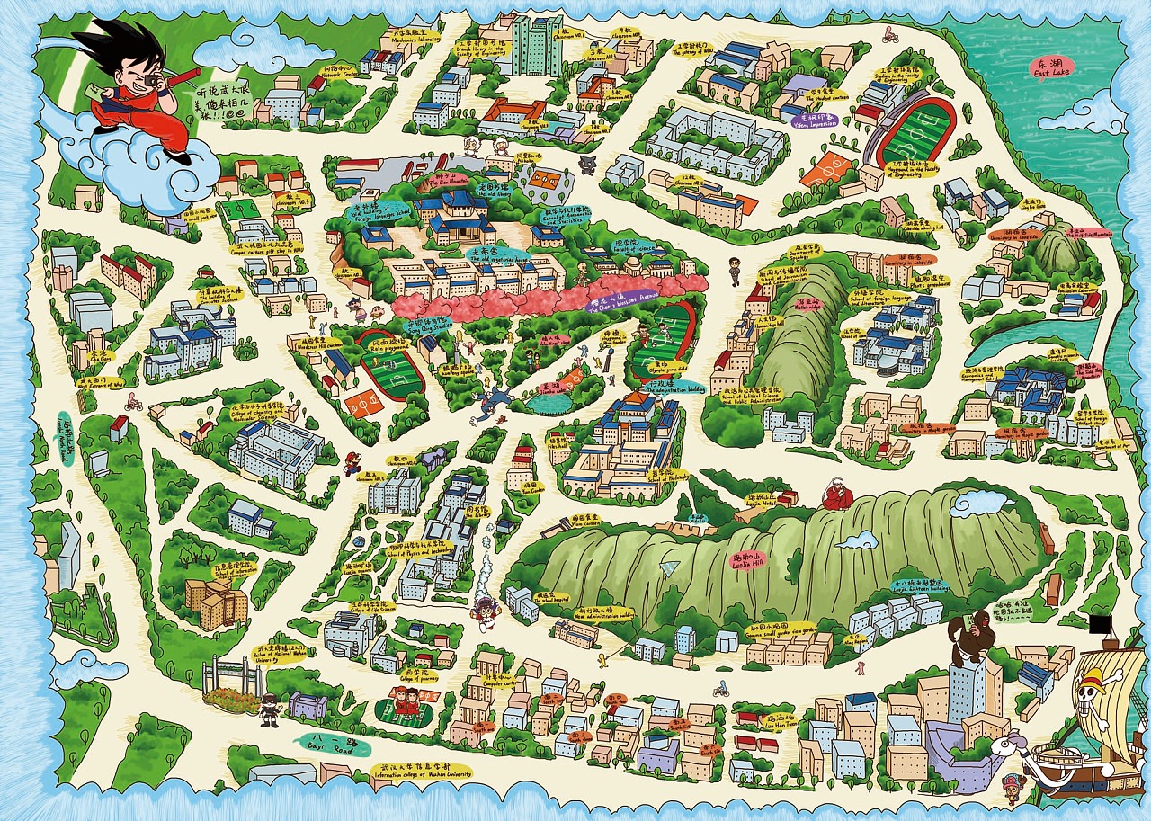 武汉大学卡通版手绘地图