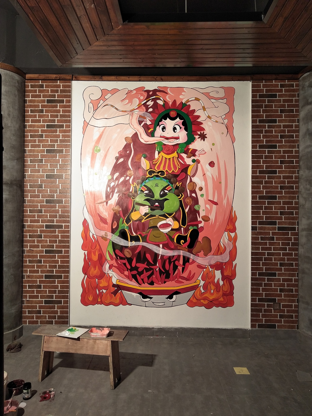麻辣英雄火锅店墙体彩绘