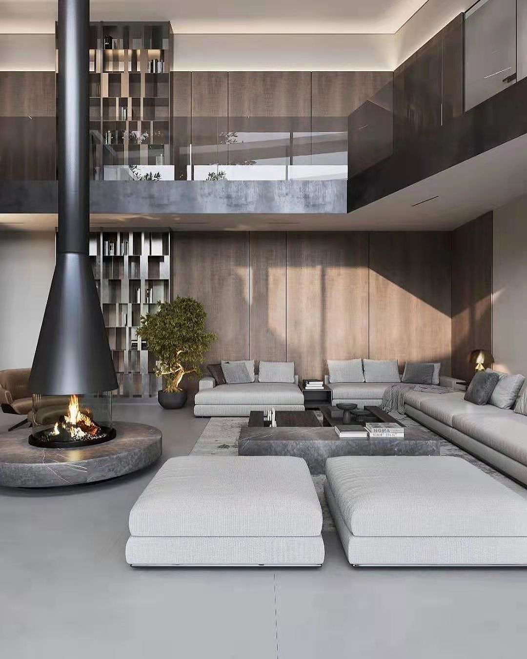 大落地玻璃真火壁炉旋转楼梯爱了