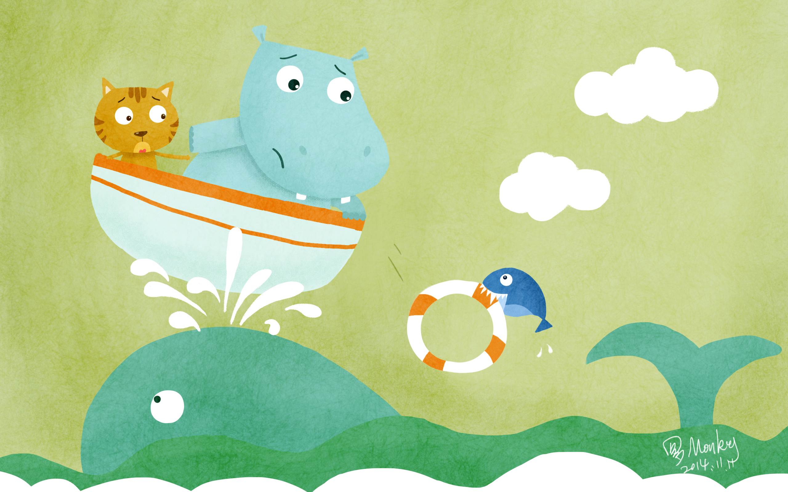 桌面壁纸 海洋 鲸鱼 猫咪