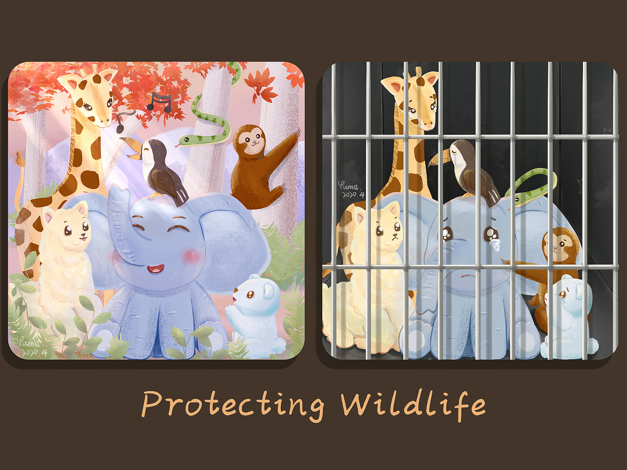 动物保护宣传儿童插画2张