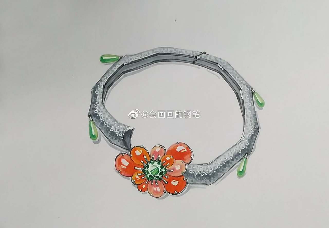 手绘珠宝首饰 花卉系列|手工艺|首饰设计|画画使我快乐_原创作品-站酷