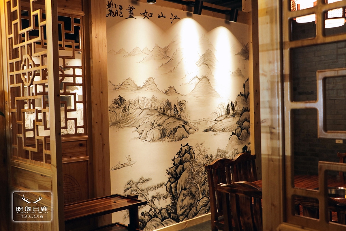 火锅店 饭店 酒店 餐饮 娱乐 中国风 国画 墙体彩绘壁画工程18652065392（图ZODgzMDI2ODA=） - 新锐潮流插画 - 站酷设计师彩绘工程画师培训原创素材 - 站酷ZCOOL