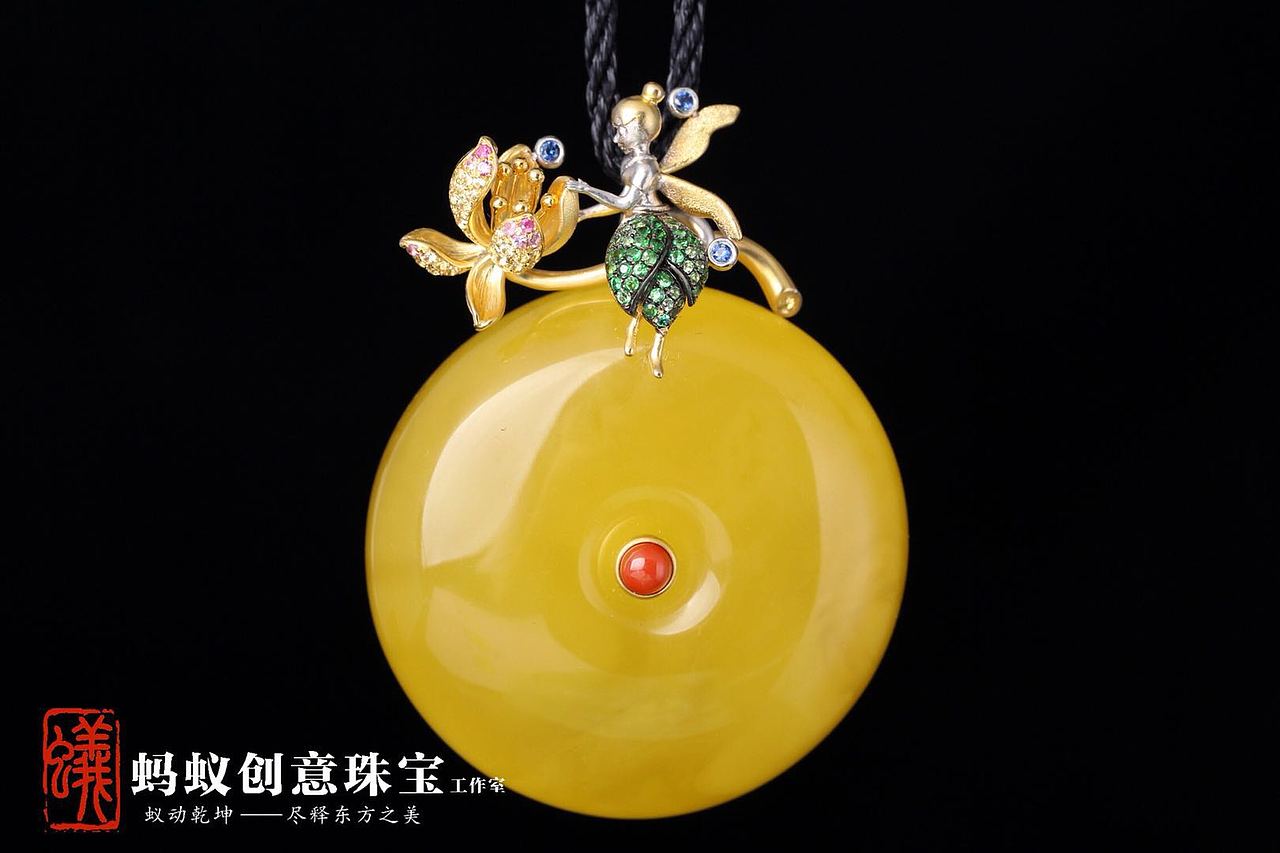 蚂蚁珠宝原创设计18k金镶嵌平安扣吊坠