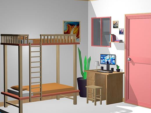 C4D三维建模材质渲染 & 室内一角  场景