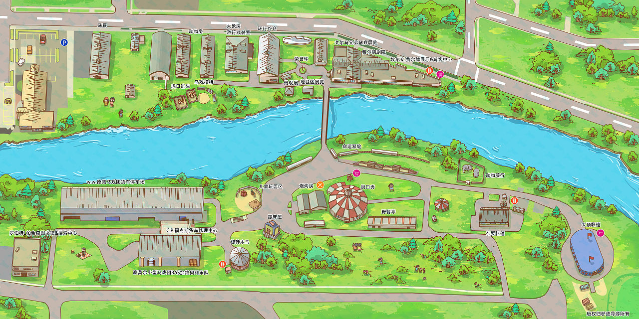 各种地形的卡通手绘地图