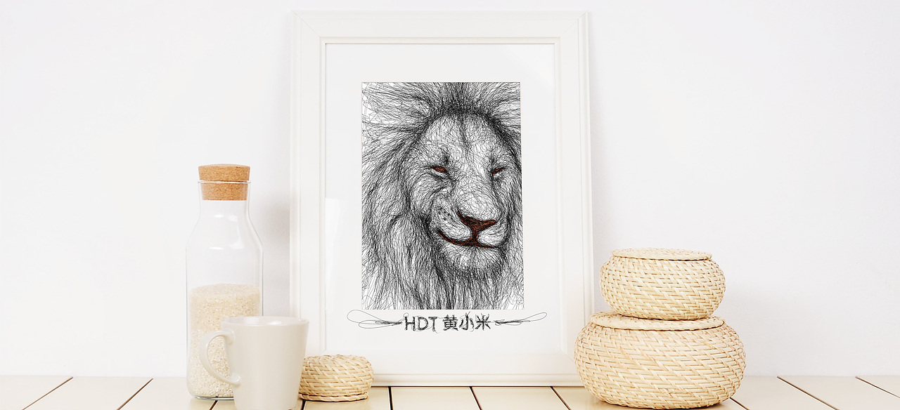 《调皮》乱线黑白动物插画