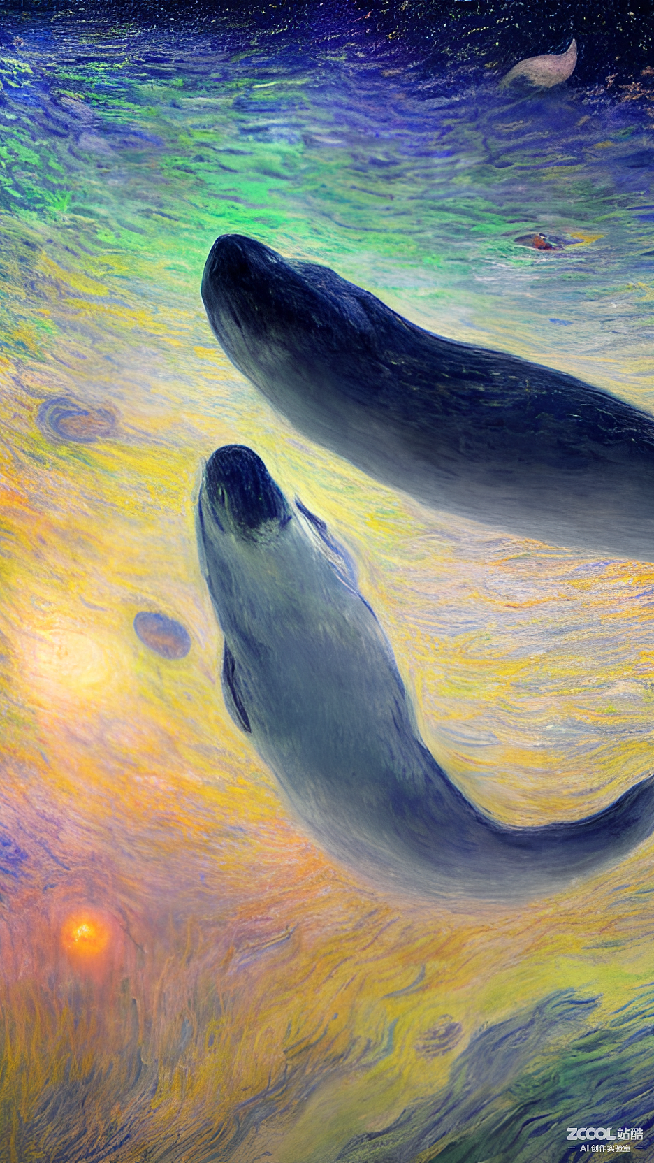 #AI创作实验室#在银河中漂流，遇到宇宙鲸鱼和太空飞鸟（图ZMzIwMjUzNjI0） - AI作品 - 站酷设计师一撇火原创素材 - 站酷ZCOOL