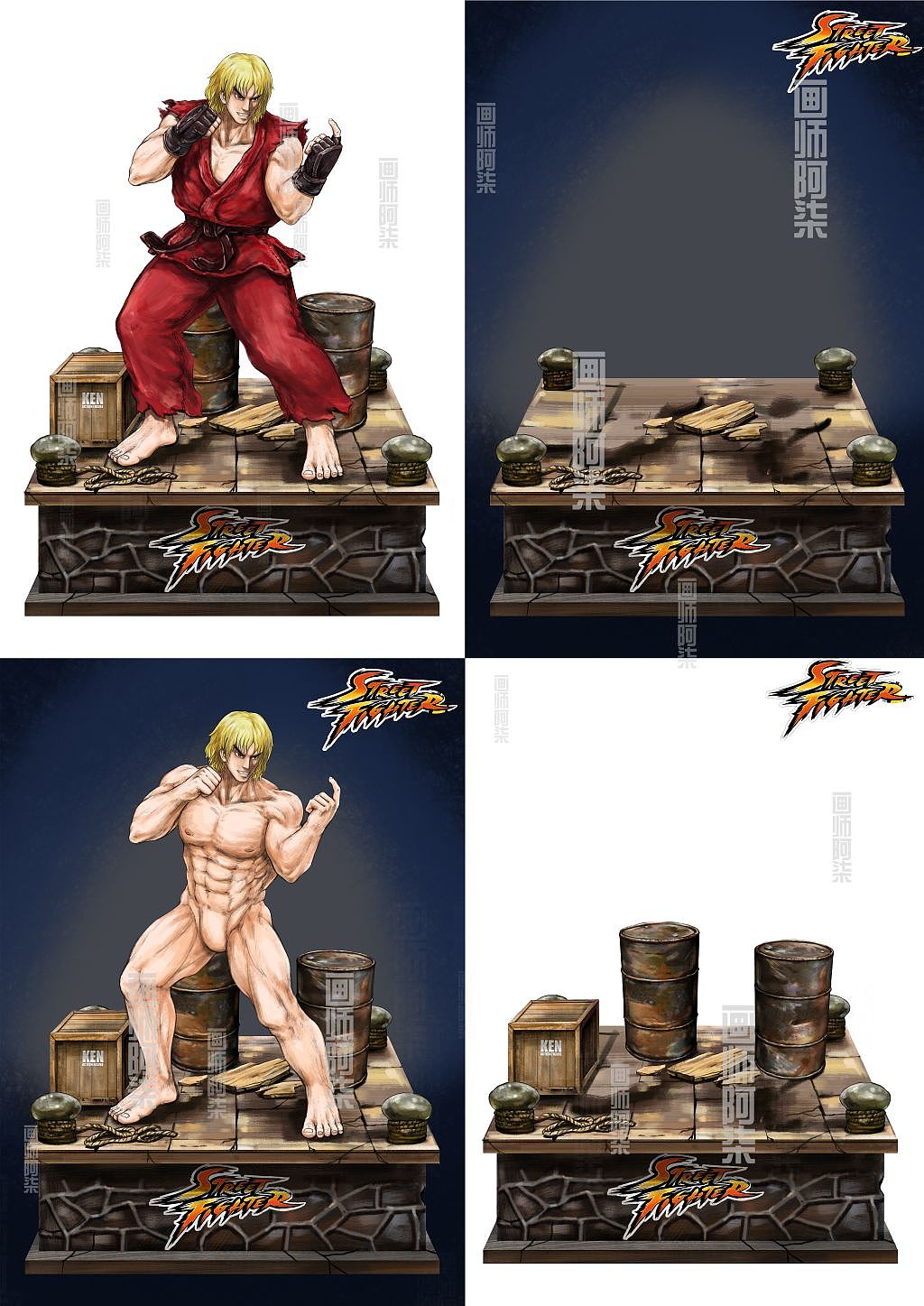 街头霸王肯隆特典手办设计方案插画设计GK雕像地台场景