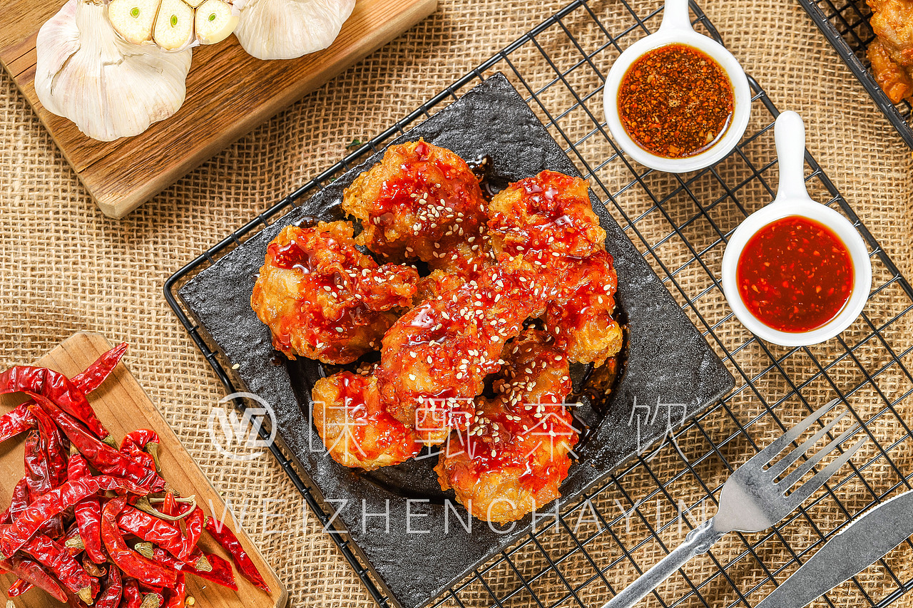 韩式炸鸡,韩式炸串,烤鸡,小吃,炸鸡,年糕