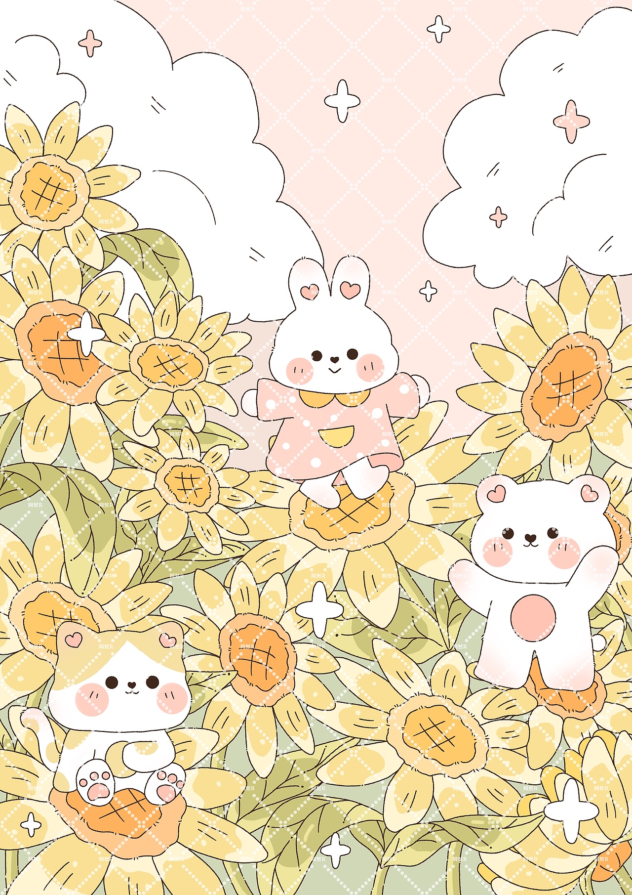 向日葵午后小场景插画