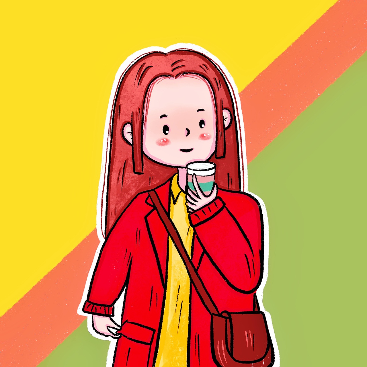 冬天里喝奶茶的女生半身头像