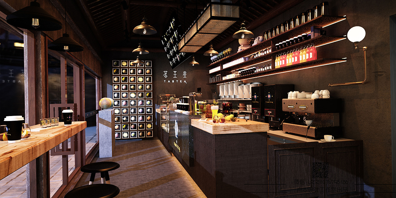 展示墙及吧台效果