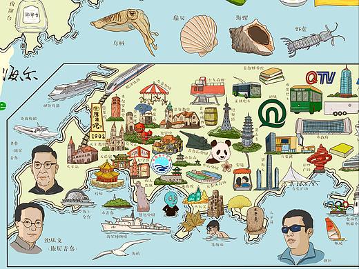 手绘青岛地图
