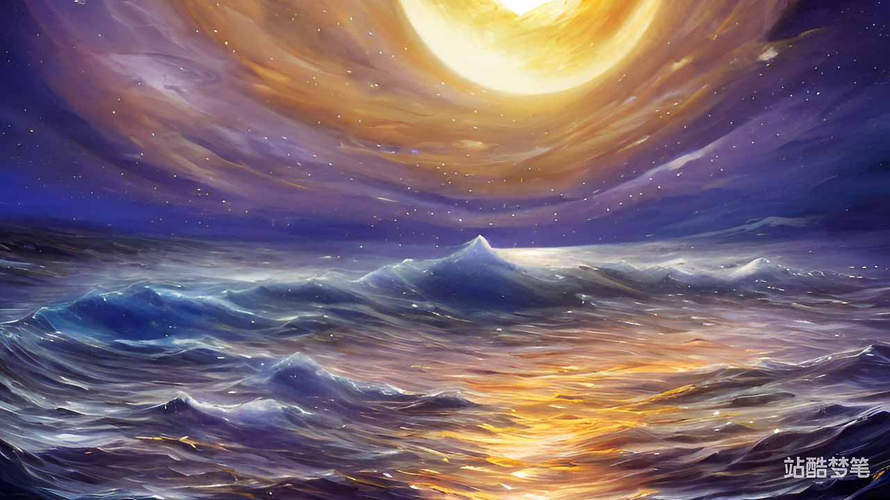 #站酷梦笔#海上生明月，插画（图ZMzI4NDIyMDI0） - AI作品 - 站酷设计师语程原创素材 - 站酷ZCOOL