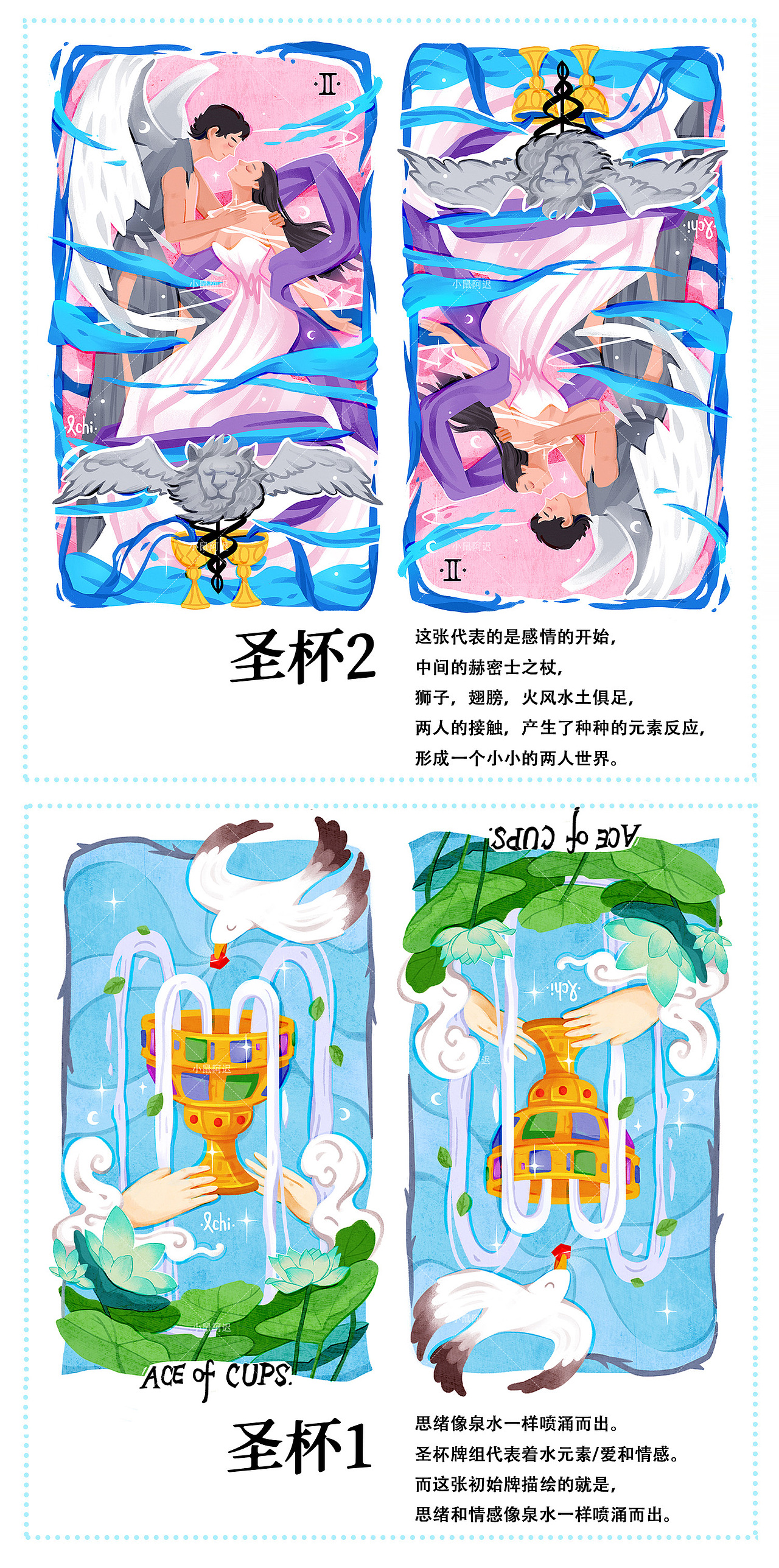 《梦游者·sleepwalker tarot》进度汇报&圣杯牌组插画(图ZMzA0NzkzNzAw) - 新锐潮流插画 - 站酷设计师小鼠阿迟原创素材 - 站酷ZCOOL
