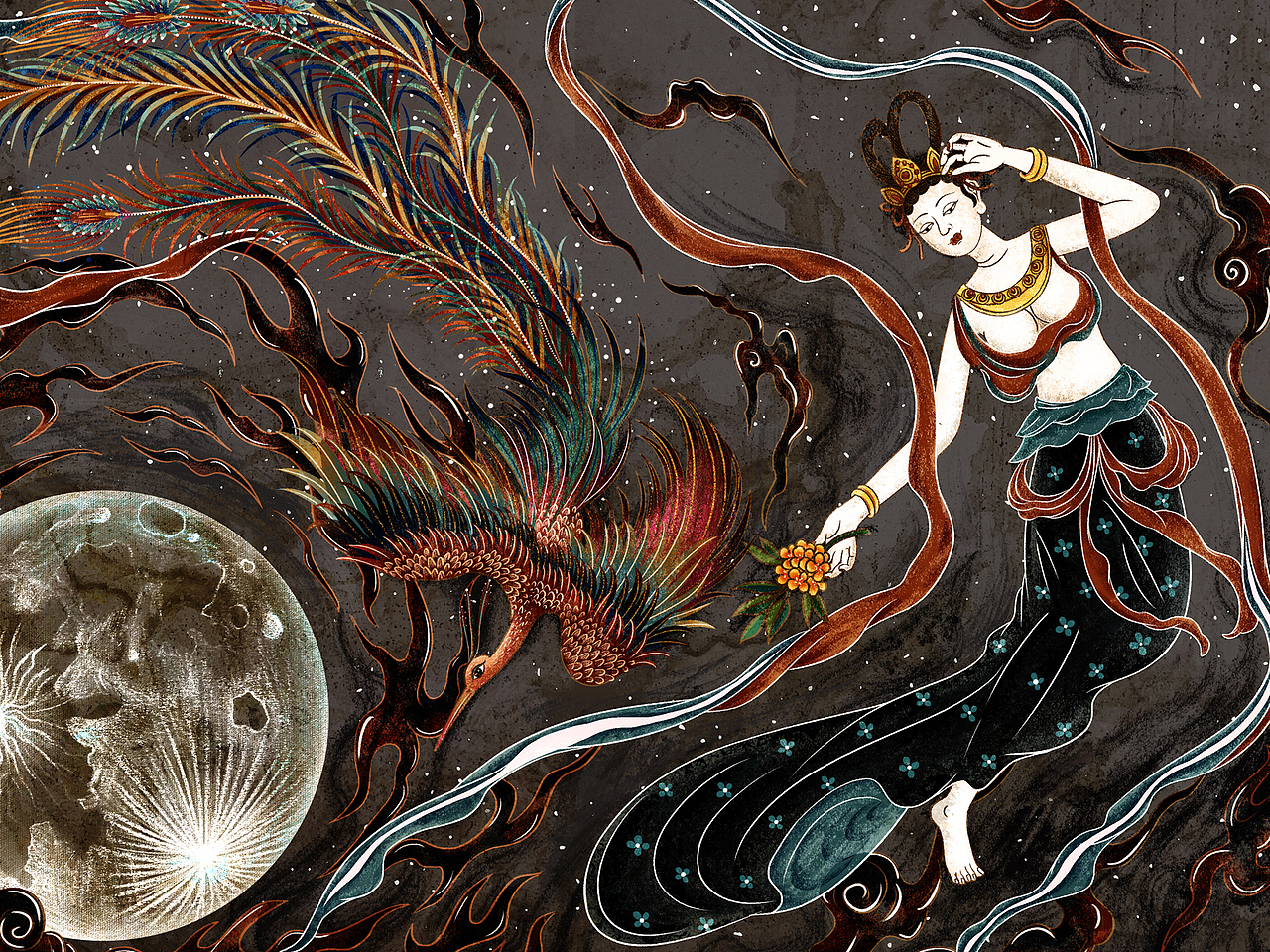 敦煌壁画致中秋|插画|商业插画|fei先生_原创作品-站酷zcool