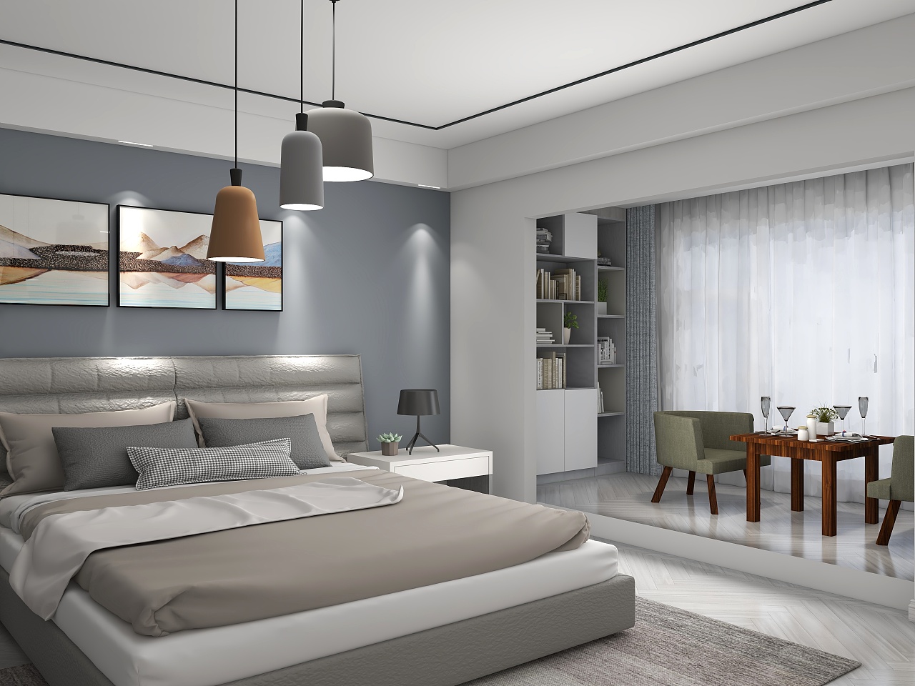 新中式卧室 床 床尾榻 床头柜 台灯 柜子 挂件-室内设计-拓者设计吧
