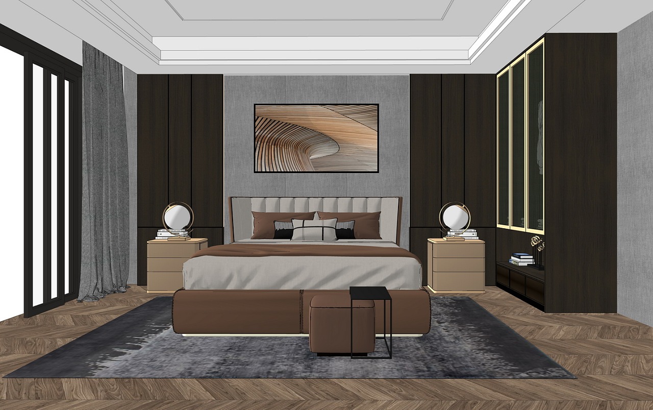 现代卧室su模型下载