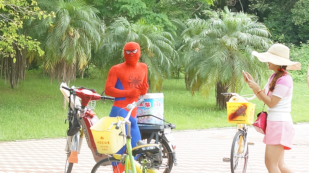 去环岛路去骑自行车,半道上看见蜘蛛侠大哥卖冰淇淋。。。。