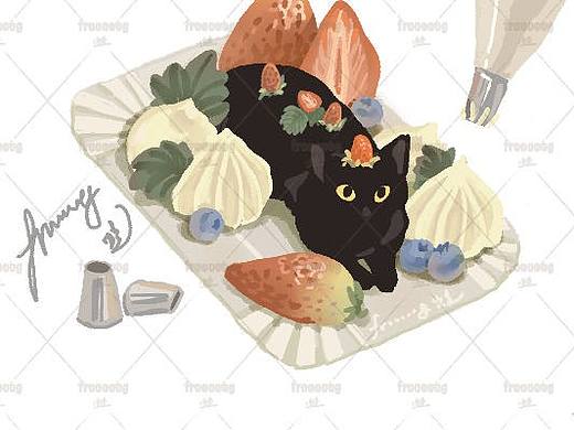 黑猫草莓点心