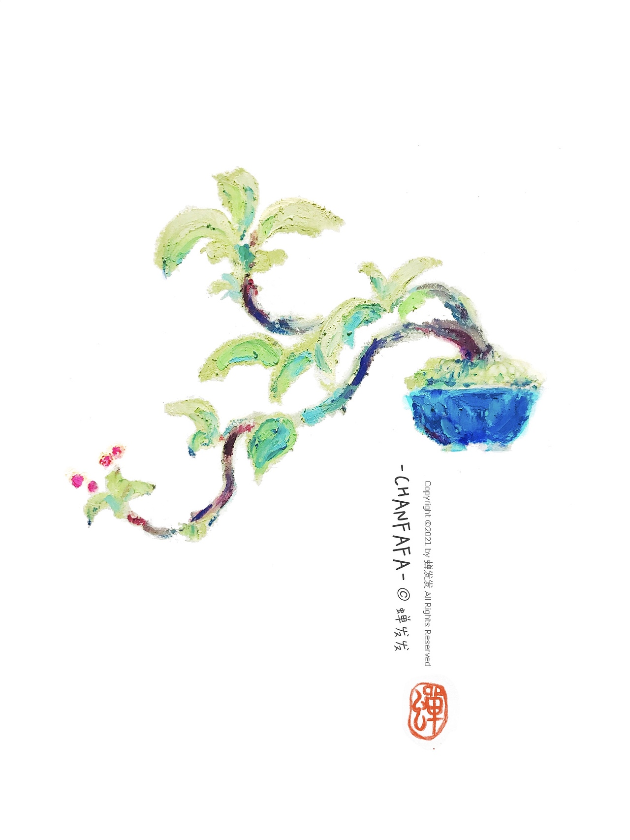 油画棒 小盆景（图ZMjQwMTQxODU2） - 艺术插画 - 站酷设计师蝉发发发原创素材 - 站酷ZCOOL